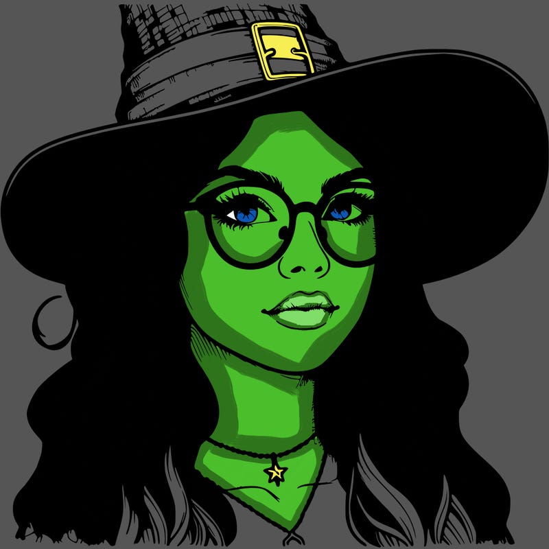 a witch with glasses realistic