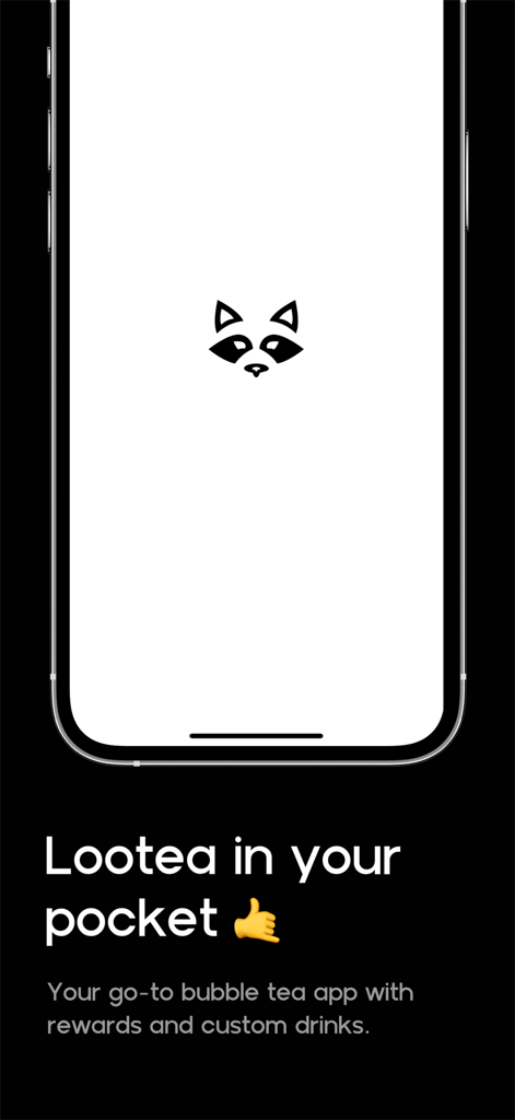 Lootea - Lootea app splash screen featuring a raccoon logo and the slogan Lootea in your pocket.