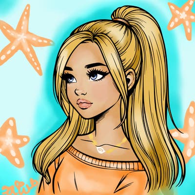 realistic girl with a high ponytail