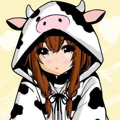 anime girl with cow hoodie
