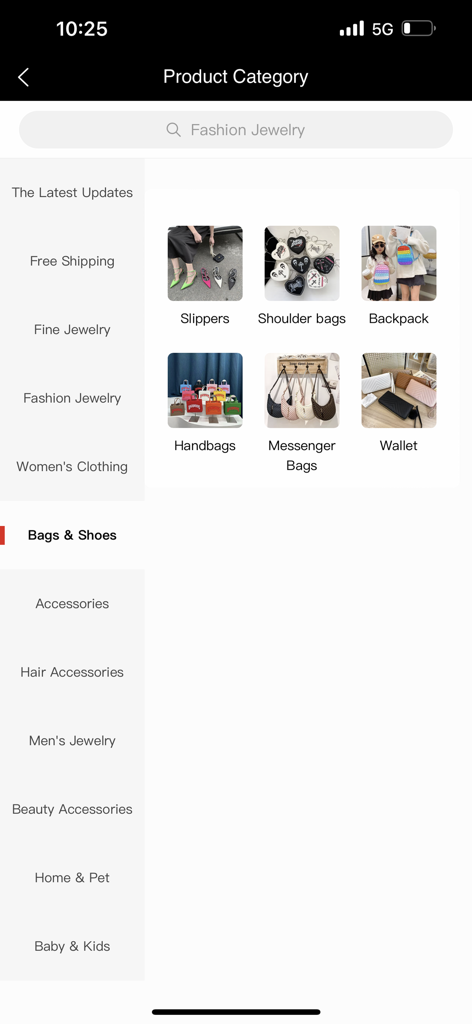 Asujewelry-wholesalejewelry - AsuJewelry app screenshot showing product categories for wholesale bags and shoes
