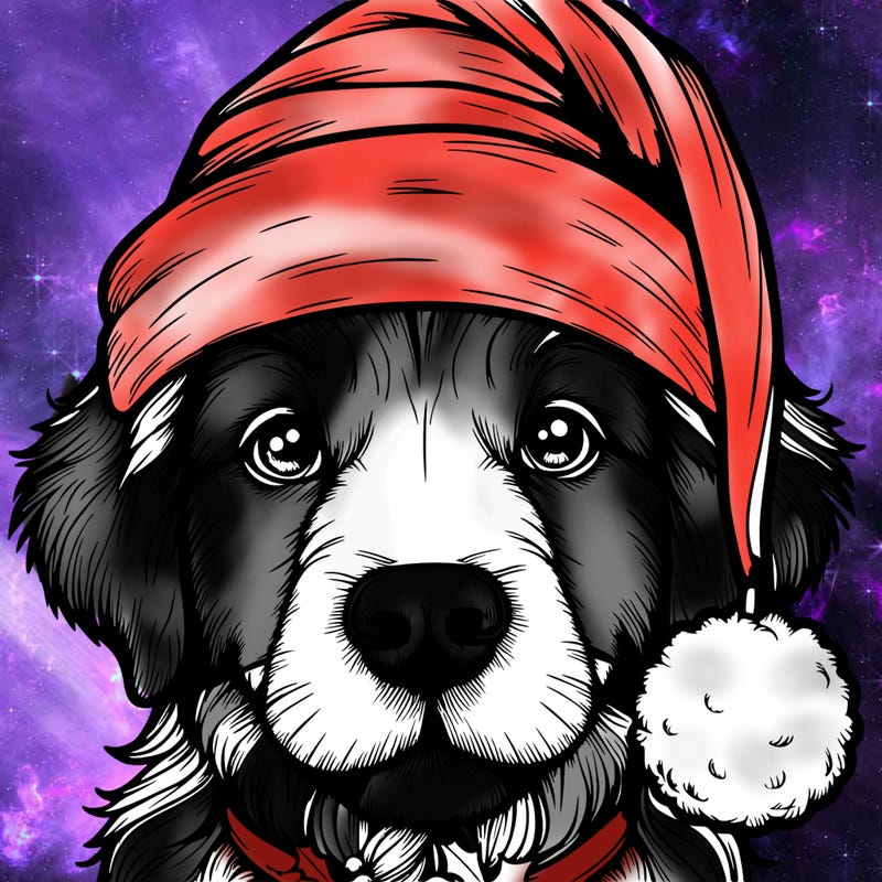 realistic dog with a christmas hat