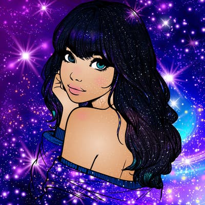 realistic girl with bangs looking over her shoulder