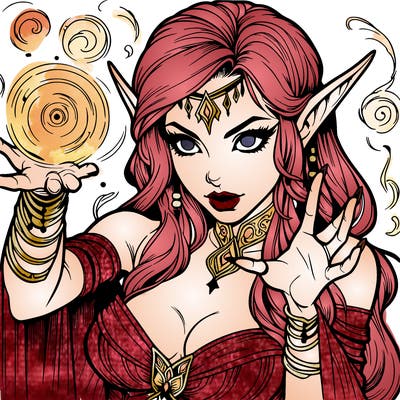realistic scary beautiful elf sorceress casting spell