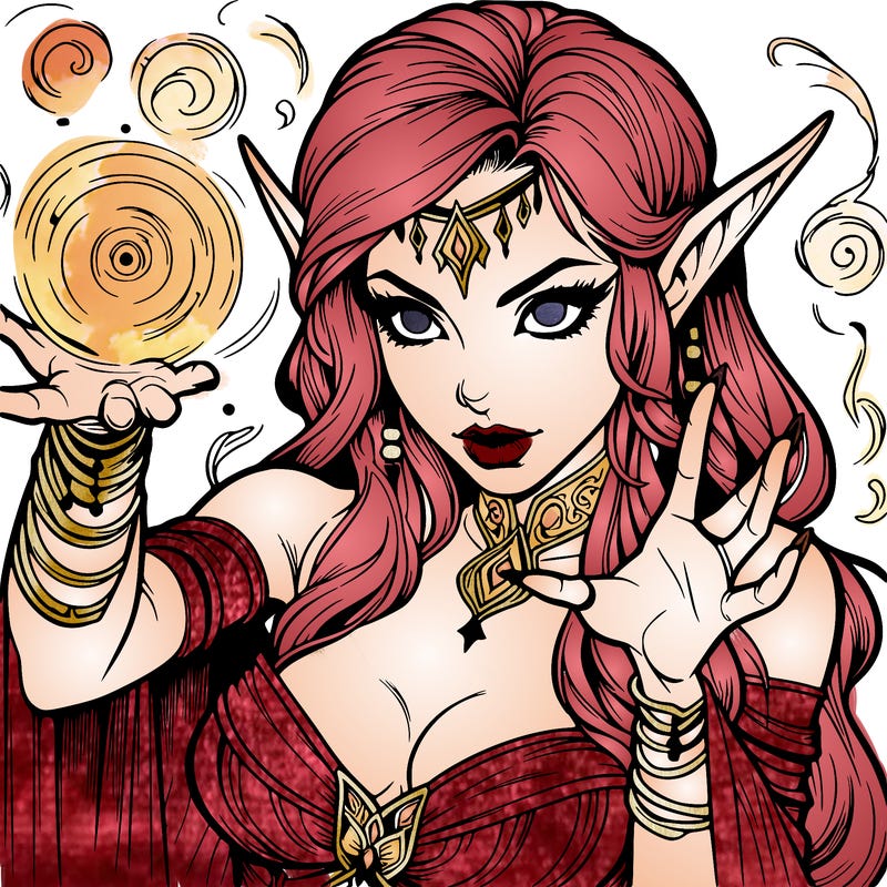 realistic scary beautiful elf sorceress casting spell
