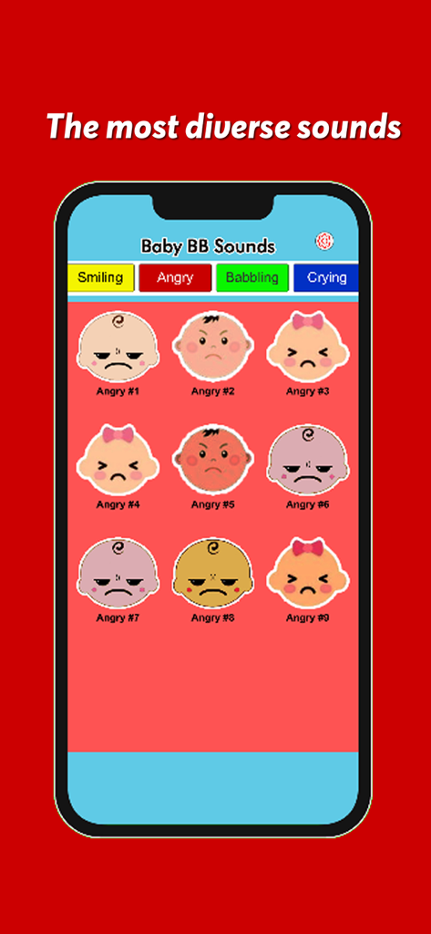 Baby BB Sounds - A screenshot of the Baby BB Sounds app showing various angry baby sound icons