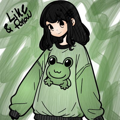 girl wearing frogging sweatshirt