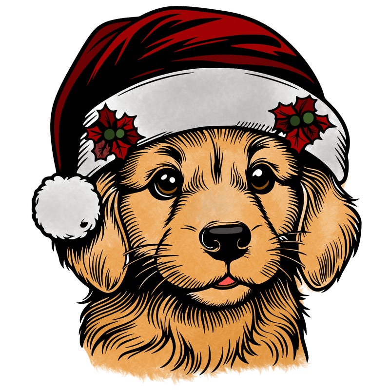 realistic dog wearing a santa hat