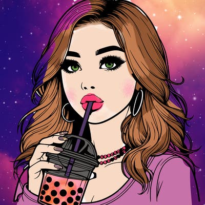 realistic girl drink a boba