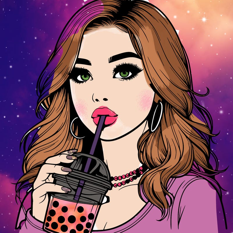 realistic girl drink a boba