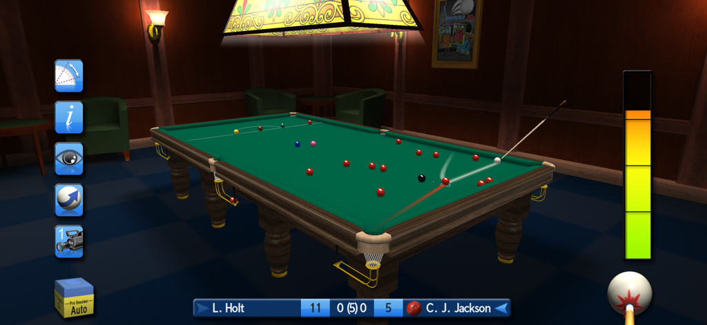Pro Snooker & Pool 2026 - Realistic 3D snooker simulation gameplay showing table and cue controls