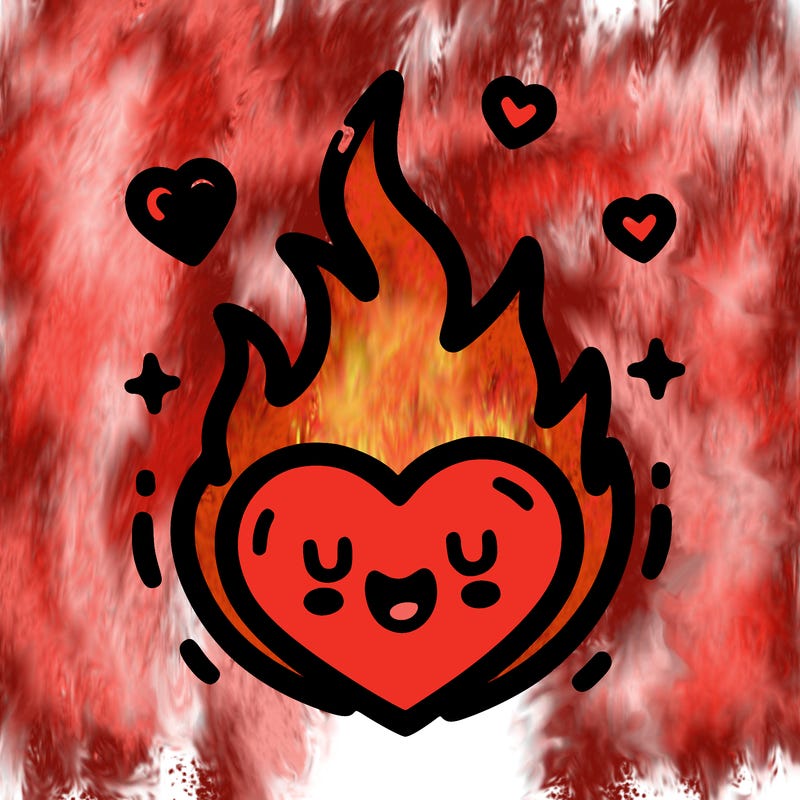 love heart on fire