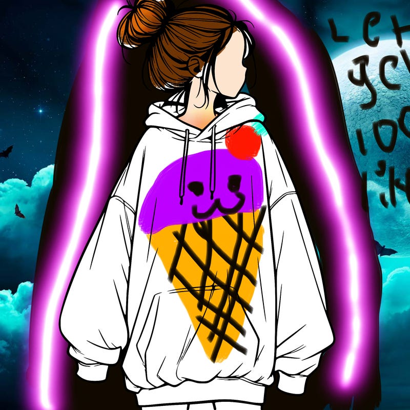 realistic girl with a oversized sweatshirt on and a bun