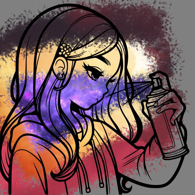 a realistic girl spray painting