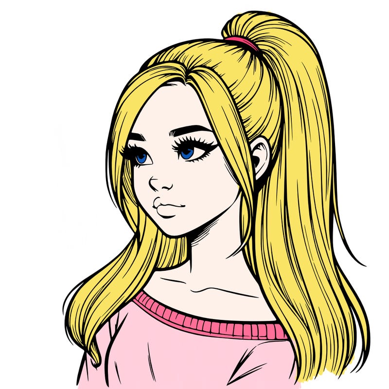 realistic girl with a high ponytail