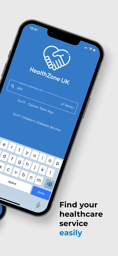 HealthZone UK - HealthZone UK app search screen showing healthcare service results