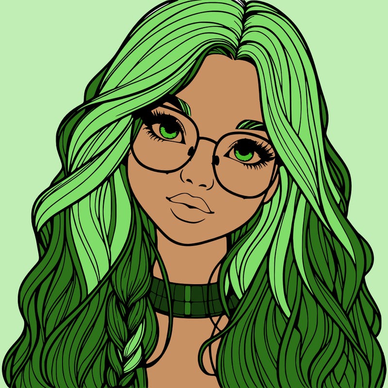 girl with long hair and freckles and glasses realistic