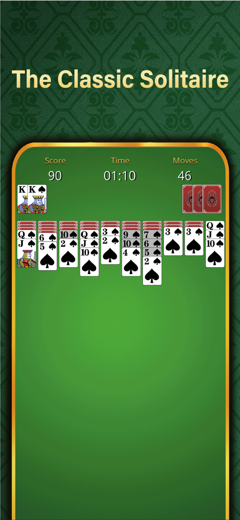 Solitaire Relax®Classic Spider - Classic Spider Solitaire game interface with large cards and green background