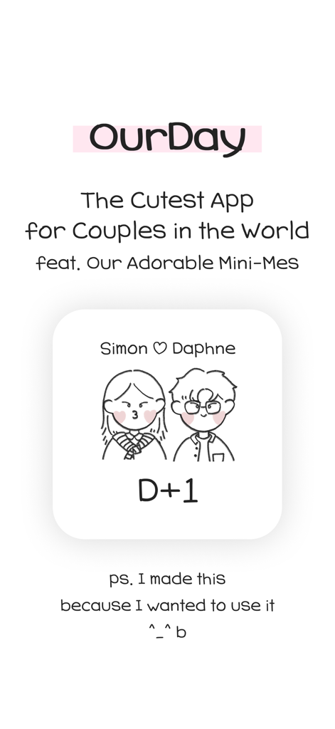 OurDay - Our Minimi in Widget - OurDay app screen showing a cute relationship widget with custom characters and a D-Day anniversary counter