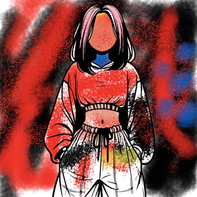 realistic girl faceless with baggy pants and a crop top