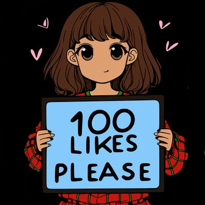 a girl holding a sign saying 100 likes please