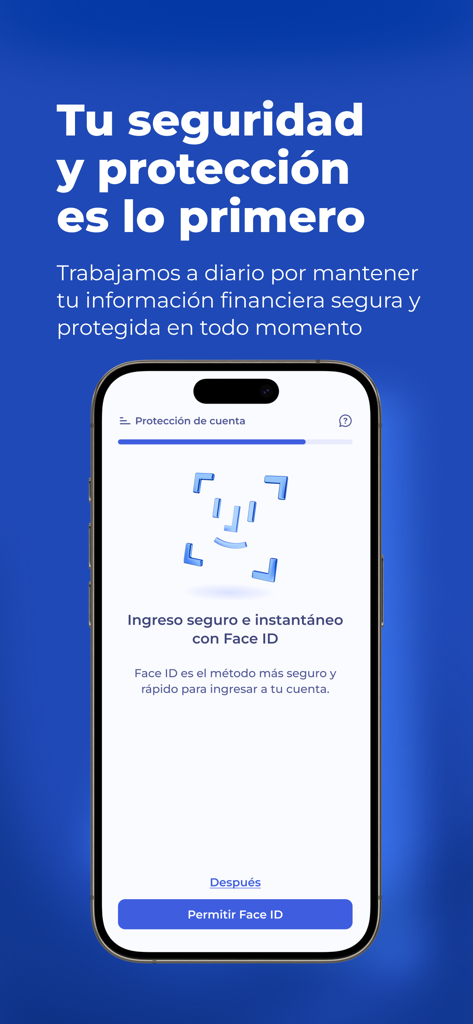 Global66: Tu Cuenta Global - Global66 app screen highlighting secure Face ID login and account protection.