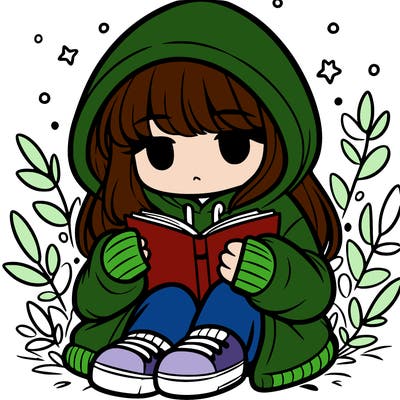 girl in oversized hoodie reading a book