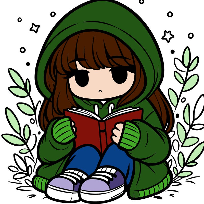 girl in oversized hoodie reading a book