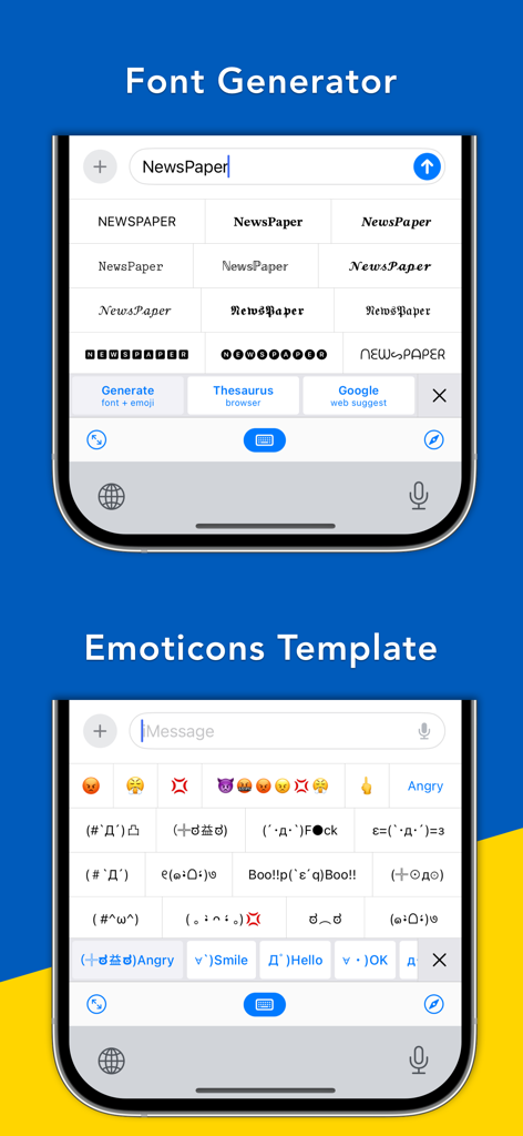 Bear - AI Keyboard - Font generator and emoticons template features on the Bear AI Keyboard interface