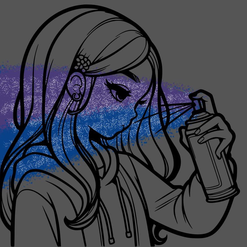 a realistic girl spray painting