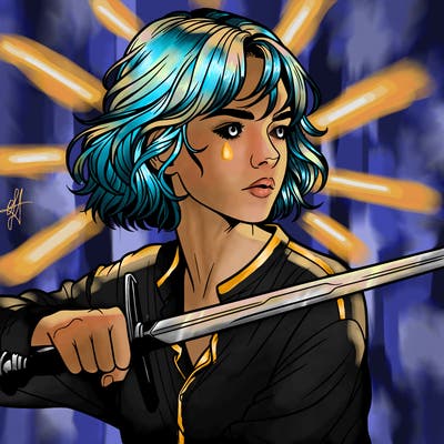 realistic girl with a sword