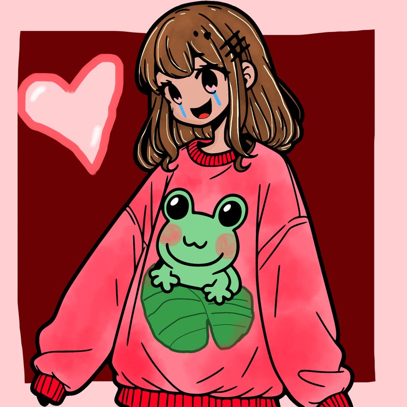 girl wearing frogging sweatshirt