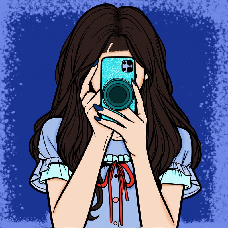 a realistic girl holding her phone taking pictures