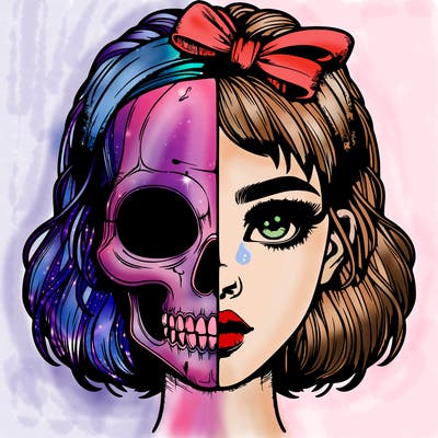 realistic girl with half skull mask