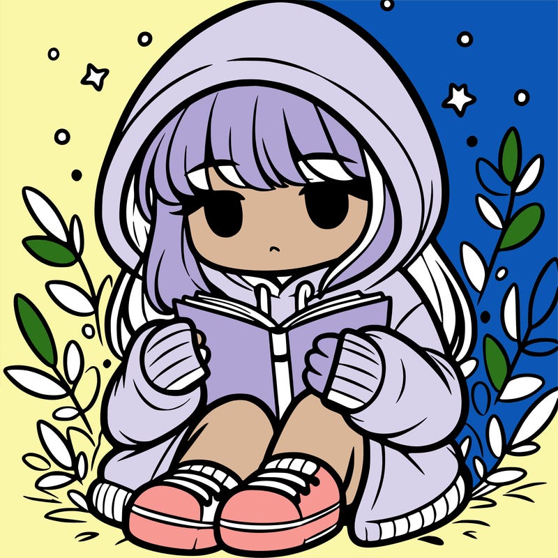 girl in oversized hoodie reading a book