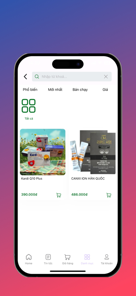 TNT.TV Shop - The product category page of the TNT.TV Shop app featuring health supplements.