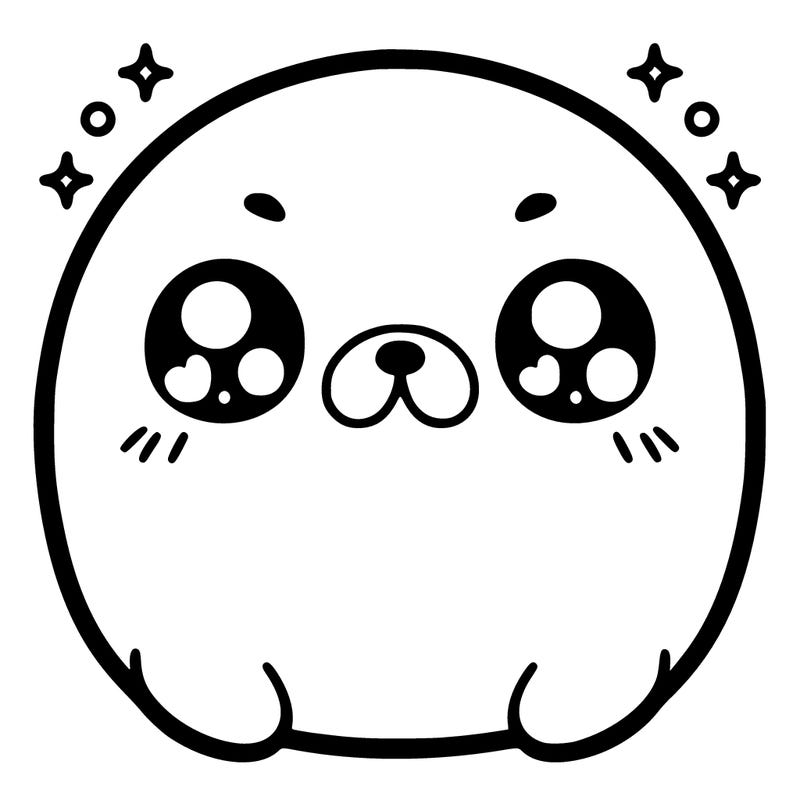 kawaii seal with a fluffy round body and big eyes