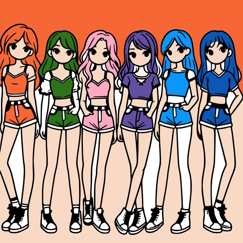 a group of girls wearing crop tops and shorts