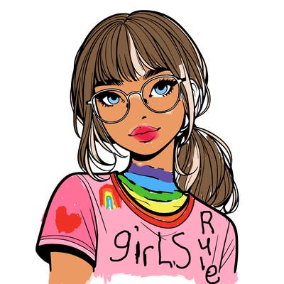 realistic girl with freckles and clear glasses