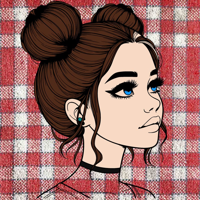 realistic girl with buns on the top of her head