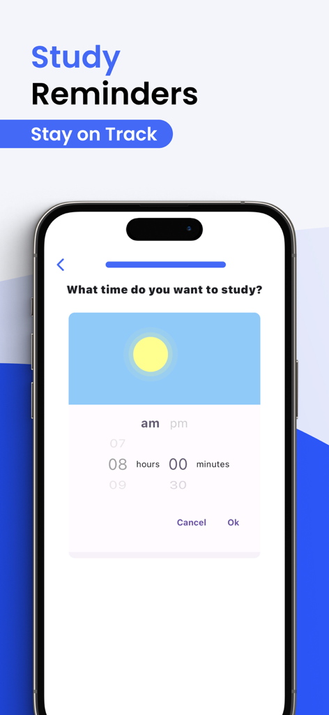 Prepry - Radiography Exam Prep - Interface for setting study reminders in the Prepry radiography exam prep app