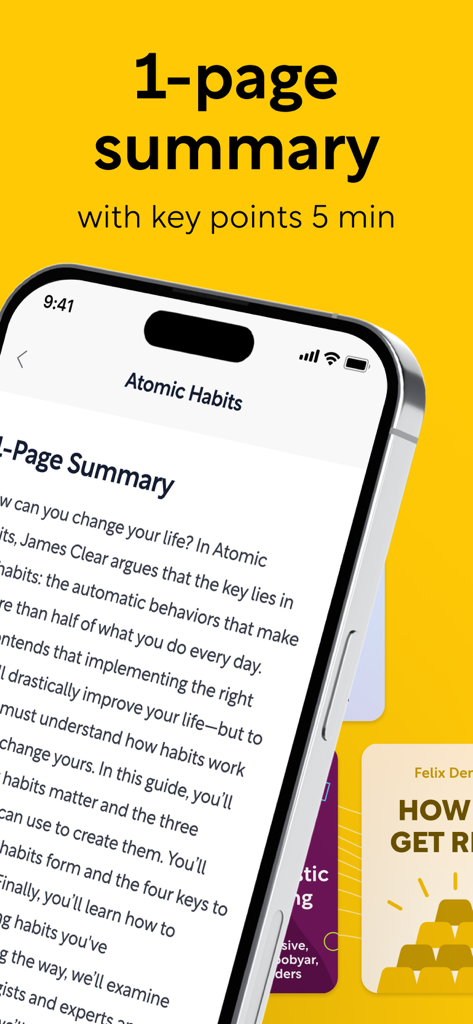 Shortform Daily Book Summaries - A mobile screen showing a one page summary of the book Atomic Habits on the Shortform app