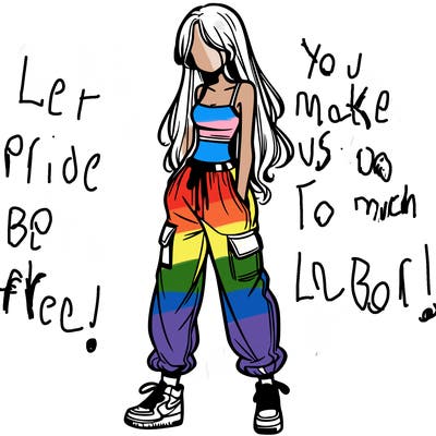 girl in baggy pants crop top and long hair