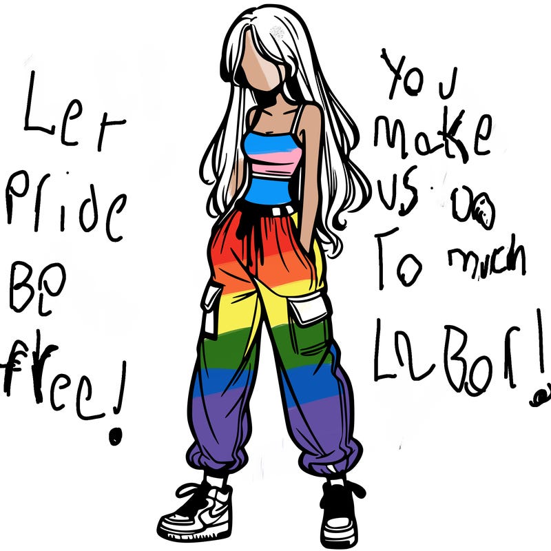 girl in baggy pants crop top and long hair