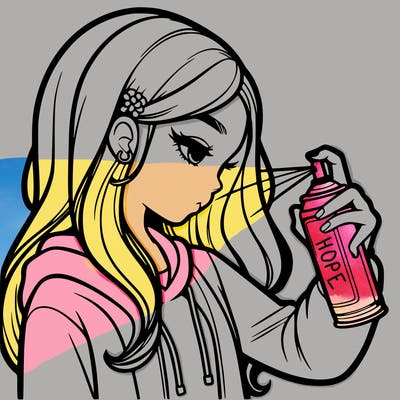 a realistic girl spray painting