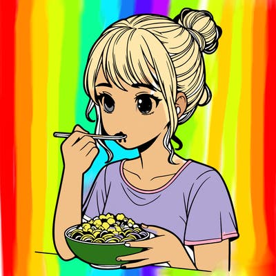 a realistic girl, eating food