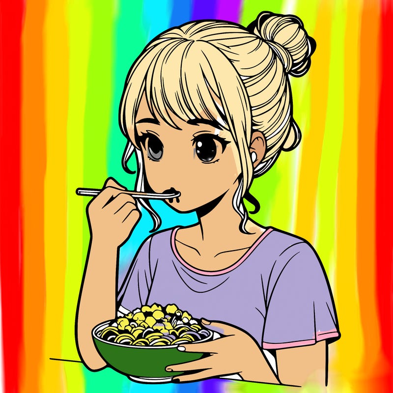 a realistic girl, eating food