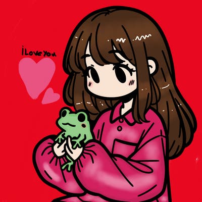 girl with long hair and a oversized shirt. and she is holding a frog