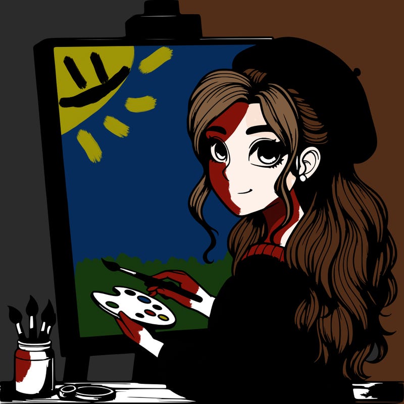 realistic girl artist painting a blank canvas