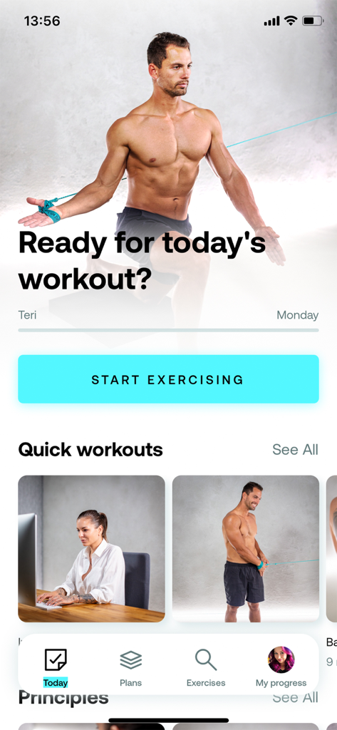 Spiralista - Back & Spine Care - Spiralista app home screen interface showing a daily workout prompt and quick exercise options for back care.